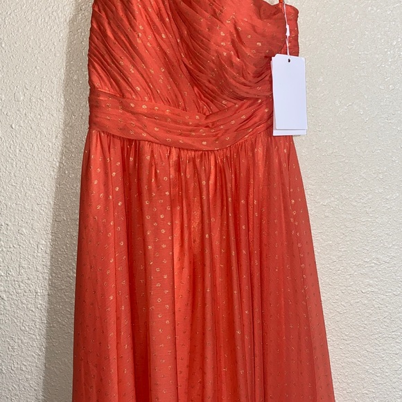 NWT Mac Duggal Orange Polka Dot Ruffled One Shoulder Gown 49536 Size 6 - Picture 6 of 16